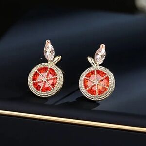 NEW Ruby Sapphire Lemon Orange Bright Summer Stud Earrings Gold 18k Shinny